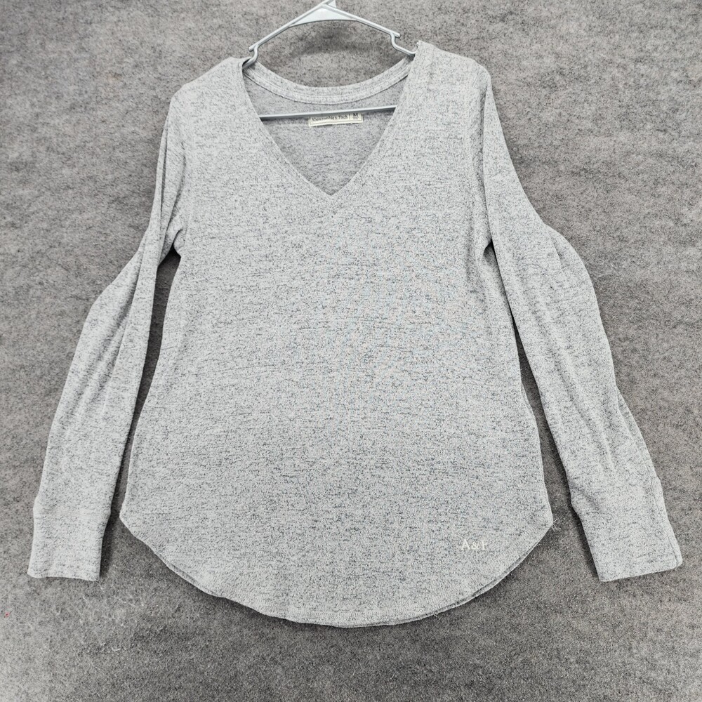 Abercrombie Fitch Shirt Womens Medium Long Sleeve Gray V Neck